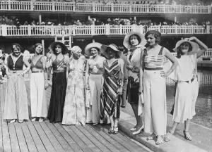 Daring bathing costumes shown at Paris parade. Some of the most daring bathing