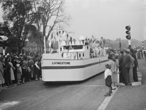 Route Prints: The Dartford Carnival. The Livingstone motor ship in the parade. 1936