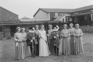 Crown Prints: The Dartford Carnival Queen and her attendees, following her coronation. 1937