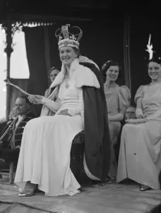 Crown Prints: The Dartford Carnival Queen seated after being crowned. 1938