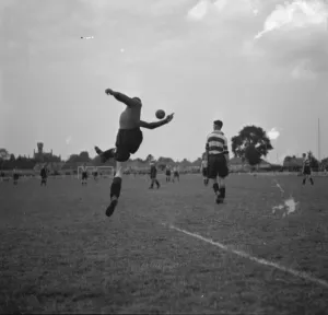 Keeper Prints: Dartford Football Club in action. The goalkeeper clears the ball