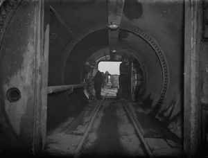 Construction Prints: The Dartford tunnel men in one of the air locks. 1938