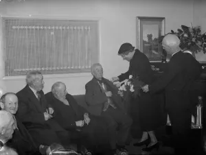 The Dartford Veterans club. Mrs M W Renton is introduced to the members