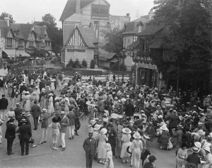 The Deauville season. A general view of the crowd outside one of the open air cafes at Deauville