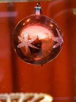 Decorative antique Christmas hanging bauble in shop window in Gothenburg, Sweden credit