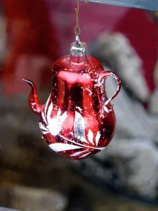 Decorative antique Christmas hanging bauble in shop window in Gothenburg, Sweden credit
