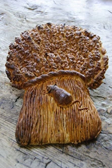 Bake Off Inspiration Collection: Decorative loaf in shape of sheaf of wheat with mouse for harvest festival credit