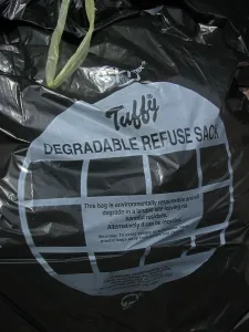 Degradable refuse sack. This bag is environmentally responsible and will degrade