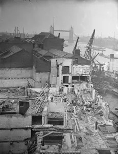 Demolition and construction at London Bridge. Demolition and construction work