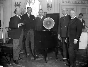Features Prints: Demonstration of new sound recorder at the Piccadilly Hotel. Mr Arthur De Greef, Mr W