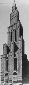 Drawing Prints: Designs for 140 storey hotel submitted to New York city fathers, at civic authorities