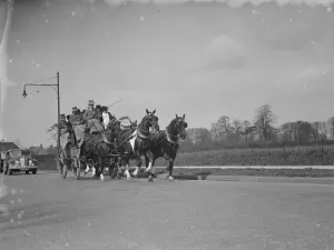 Celebrations Prints: The Dickens centenary coach, on the move. 1936