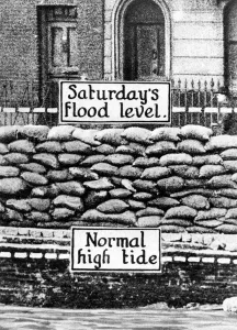 The disastrous overflowing of the Thames: The normal high-tide level at the point