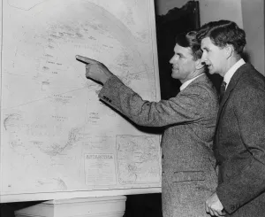 Framed Print : Discussing the parts they are to play in the British Antarctic Expedition to be led by Dr Fuchs Framed Print : Discussing the parts they are to play in the British Antarctic Expedition to be led by Dr Fuchs