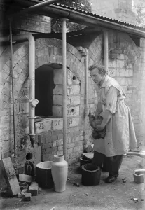 Distinguished artist potter who has his studio and kiln in London garden. Beautiful