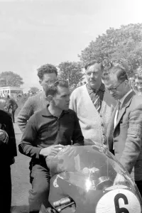 Douglas, Isle Of Man: Pictured seated at his machine is South African Rhodesian Motor-cycling ace