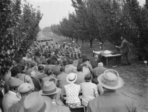 Dr Hatton holding an open air lecture at the East Malling Research Station open day