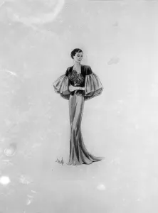Drawing of Princess Marinas trousseau by Molyneux - evening gown. 26 November 1934