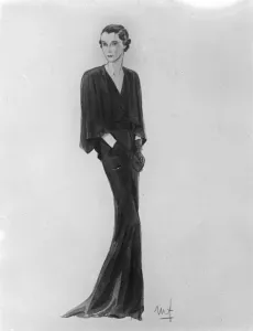 Drawing of Princess Marinas trousseau by Molyneux - evening gown. 26 November 1934