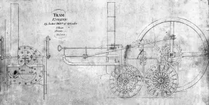 Drawing of Trevithicks tram engine December 1803