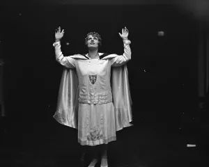 Prints of To drive the devil out of Great Britain. Mrs Aimee McPherson the Los Angeles hot - gospeller. 8 October 1928 1920s Prints: To drive the devil out of Great Britain