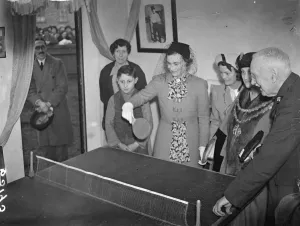 Duchess of Gloucester plays table tennis after opening new east and flats. After