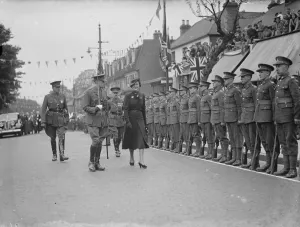 The Duchess of Kent inspecting the guard of honour. 1938