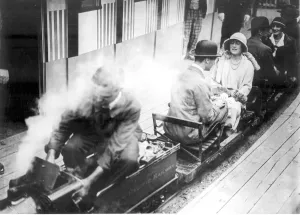 Bowler Hat Prints: The Duke and Duchess of York enjoying a ride on the Canadian Pacific Railway Miniature Railway