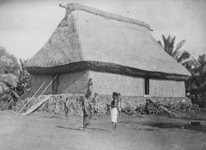 Indigenous Prints: Duke and Duchess of Yorks tour, to visit Suva, Fiji Islands. A chiefs house