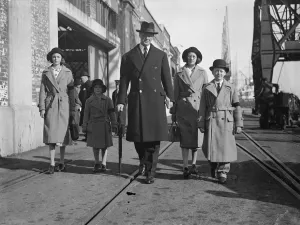 Family Prints: Duke of Marlborough arrives home with children. The Duke of Marlborough photographed
