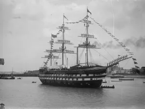 Duke of York visits the Worcester off Greenhithe. The boys dress ship