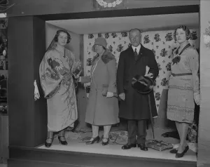 Stage Prints: Earl and Countess Jellicoe at the painted fabric stall exhibition of work by disabled