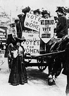 20 Century Collection: Early suffragette rally at around the turn of the 20th Century. by the Womens Social