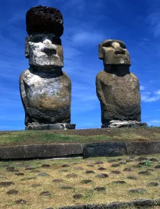 Man, Myth And Magic Prints: Easter Island - The raised upright giant statues below the ancient volcanic quarry