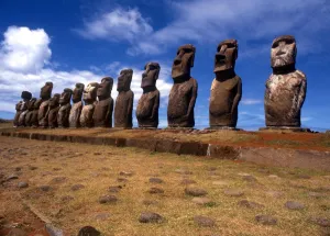 Parade Prints: Easter Island - The raised upright giant statues below the ancient volcanic quarry