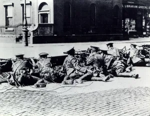 Easter Rebellion 1916 British Machine Gun Section firing upon the revolutionists