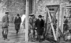 Easter rising, Dublin The Prime Minister Herbert Asquith leaving the barbed-wire
