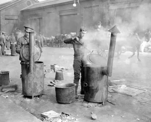 Easter Rising (originally captioned The Dublin rebellion) British soldiers cooking