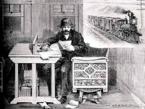 Engraving Prints: Edisons system of telephones for trains enroute