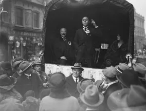 The Election Mr and Mrs Lupino Lane addressing a meeting at Balham on behalf of