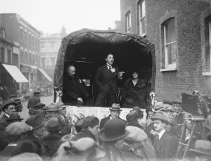 The Election Mr and Mrs Lupino Lane addressing a meeting at Balham on behalf of