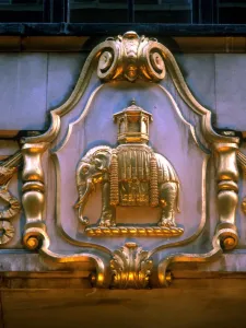 Esoterica Prints: Elephant as symbol on the facade of a building which once served the Indian trade company