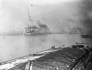 Dock Prints: The Empire Waveney, fomerly the German Strength Through Joy luxury liner Milwaukee
