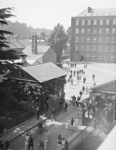 Employees Leaving the works of Messrs Heathcoat and Co at Tiverton. 15 July 1929