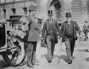 The end of Parliament. The Prime Minister and Mr Neville Chamberlain on their way