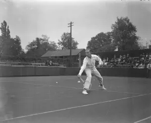 England versus Holland tennis match. G R Castendky ( Holland ) in play against J B Gilbert