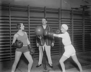 Englands popular young film star at the Mayfair Gymnasium. Miss Flora le Breton
