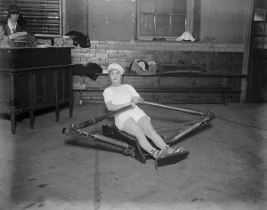 Englands popular young film star at the Mayfair Gymnasium. Miss Flora le Breton