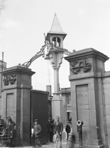 The entrance and bell at Woolwich Dockyard, London. 1939