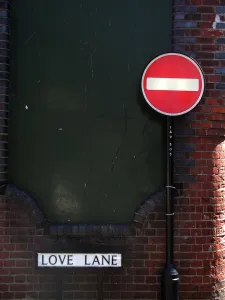 No Entry into Love Lane, Canterbury, Kent, England
